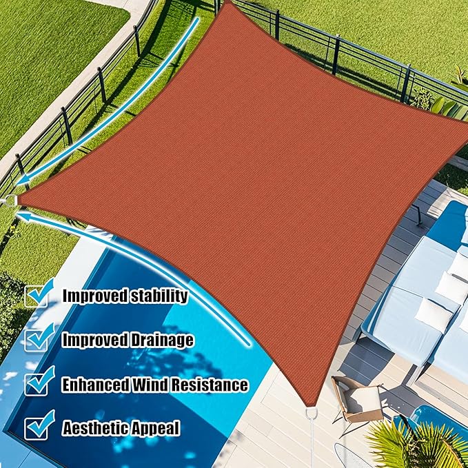 Amagenix Sun Shade Sail 6X9 Curved Edge Outdoor Shade Canopy Rust Red Breathable 95% UV Block Shade Cloth for Patio Garden Backyard (We Make Custom Size)