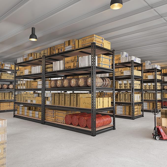 REIBII 48" W Garage Shelving 3020LBS Storage Shelves 5 Tier Industrial Shelving Adjustable Metal Storage Shelves for Garage, Basement, Warehouse, Commercial, Easy Assemble, 48" W x 72" H x 24" D