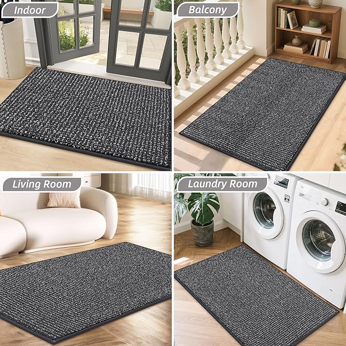 BEQHAUSE Dirt Trapper Door Mat 20" x 32", Non-Slip Washable Doormats Entrance Mat, Dirt Resistant and Absorbent Welcome Mat, Low Profile Floor Mats for Front Back Door and Entryway, Charcoal