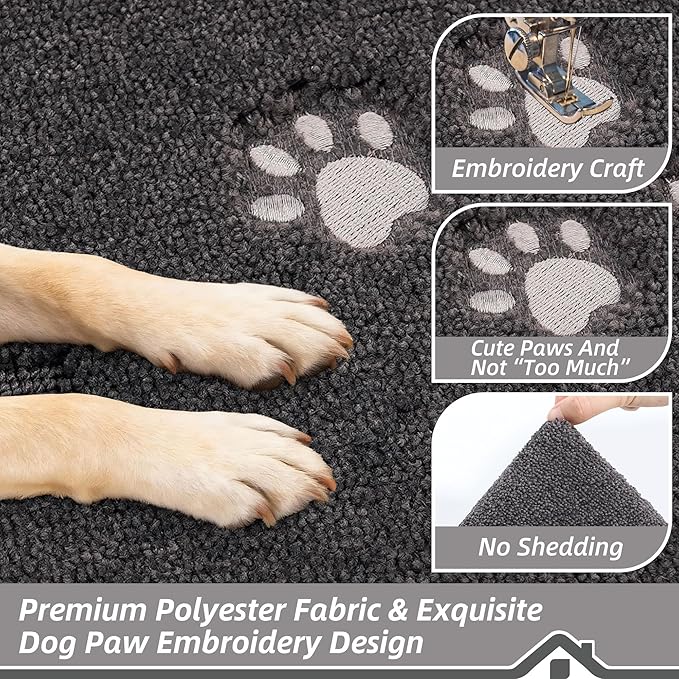 BEQHAUSE Dog Door Mat for Muddy Paws 32"x48" Dirt Trapper Absorbent Doormat Non Slip Entryway Rugs Washable Stain Resistant Welcome Floor Mat Soft Low-Profile for Front Back Door, Dark Grey