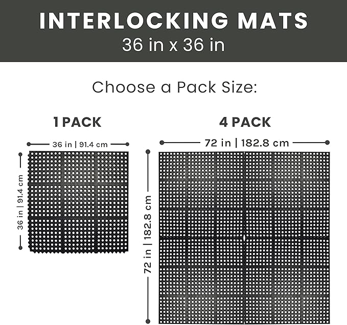Envelor Interlocking Rubber Floor Mat Restaurant Kitchen Mat Commercial Entrance Door Mat Durable Non-Slip Bar Mat Utility Drainage Mat Indoor Outdoor Wet Areas 3' x 3' - Pack of 4