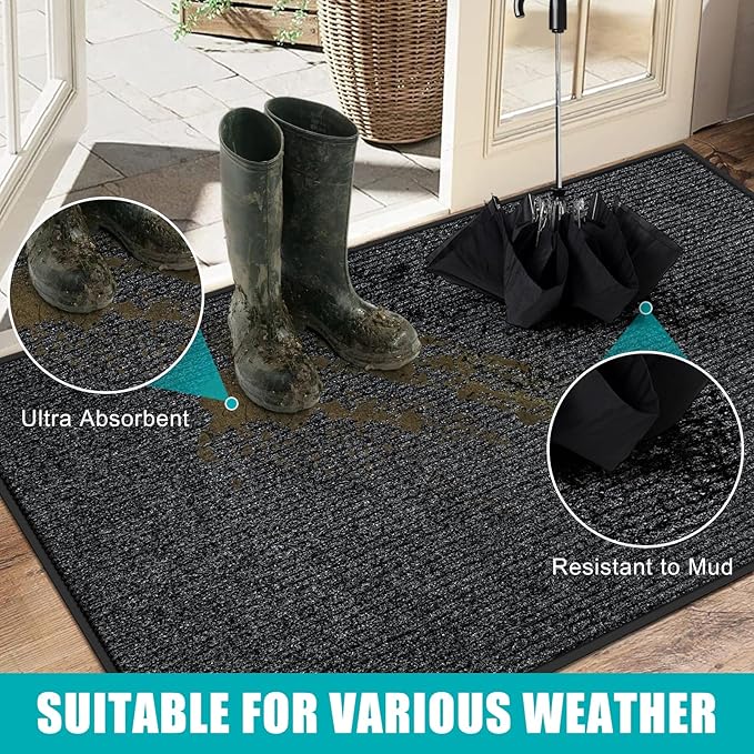 Azadx 3'x4' Front Door Mat Heavy Duty Indoor Outdoor Door Mat Non-Slip Backing Doormat for Entryway Stain and Fade Resistant Commercial Floor Mats Entry Mat Low Profile Welcome Door Mats