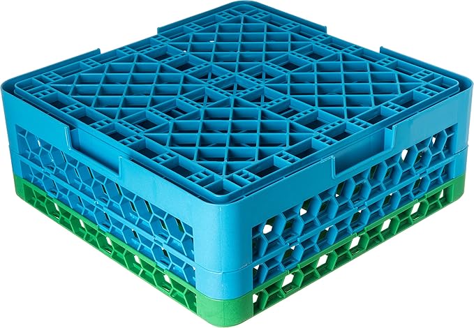 CFS RG49-2C413 OptiClean 49 Compartment Glass Rack with 2 Extenders, 7.12", Polypropylene, green/CFS Blue