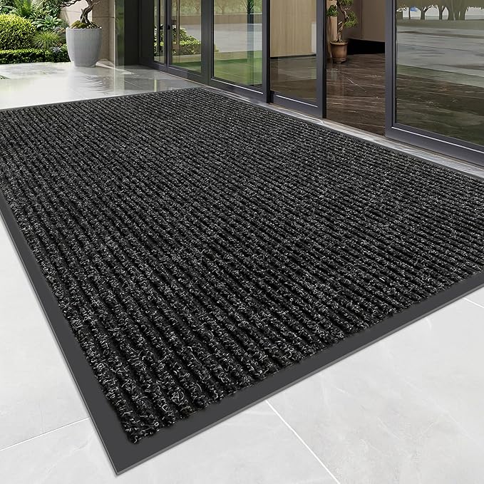 Front Door Mat, Heavy Duty Indoor Outdoor Doormat for Entryway, 72" x 48" Low Profile Outdoor Mats for Home Entrance, Stain and Fade Resistant Welcome Mat for High Traffic Area, Black