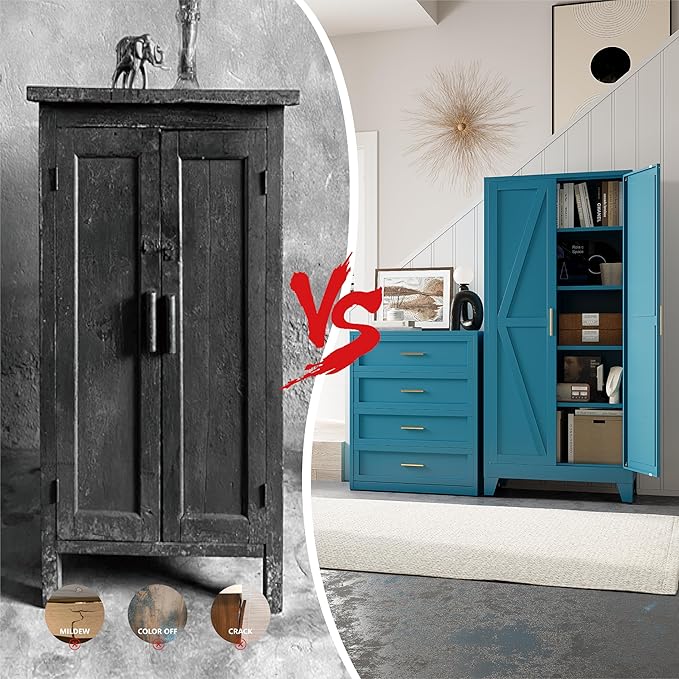 71" Tall Pantry Cabinet, White Metal Pantry Storage Cabinet, Kitchen Pantry Storage Cabinets with 2 Door and 4 Adjustable Shelves (Blue, 71" H)