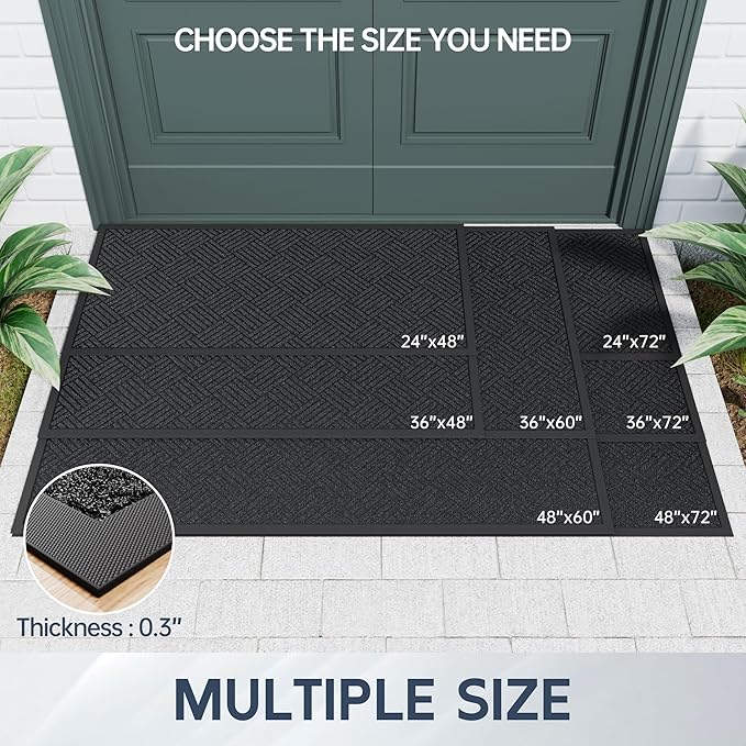 Front Door Mat, 6' x 3' Heavy Duty Indoor Outdoor Doormat, Non-Slip Backing Welcome Mats for Entryway, Low Profile, Commercial Door Mats