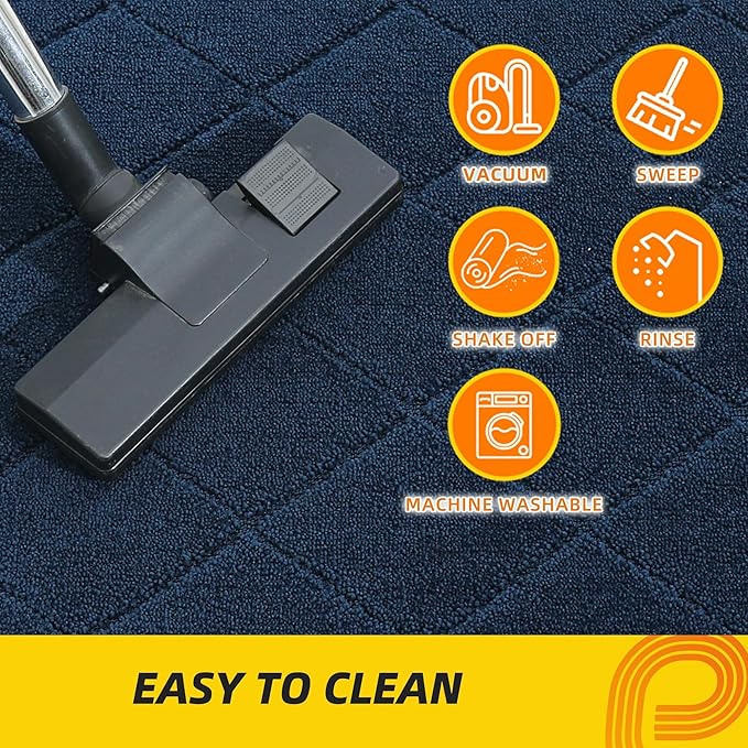 JSEI Dirt Trapper Door Mat 24"x36", Non-Slip Washable Entryway Mats, Dog Door Mat, Stain Resistant and Absorbent Floor Mats, Low Profile Welcome Mat for Front Back Door, Navy Blue