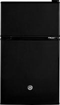 GE Double-Door Mini Fridge, Freestanding Compact Refrigerator with Freezer, 3.1 Cu Ft, Black, GDE03GGKBB