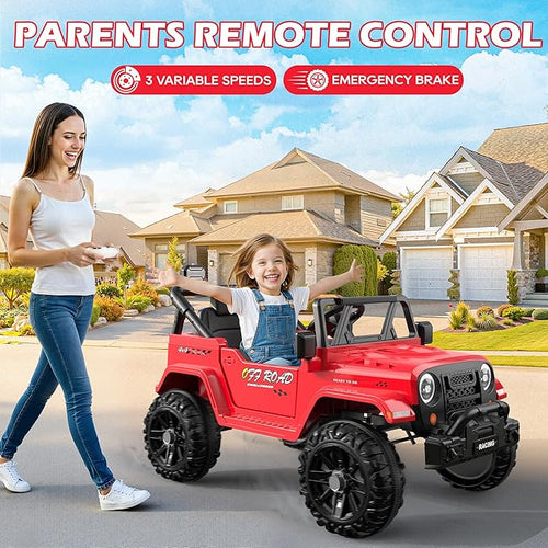 12V Ride On Truck Car with Remote Control, Kids Electric Vehicles with Bluetooth Music, Horn, 3 Speeds, 4 LED Lights, Soft Start, Ride on Toys for Toddler Boys & Girls (Red)