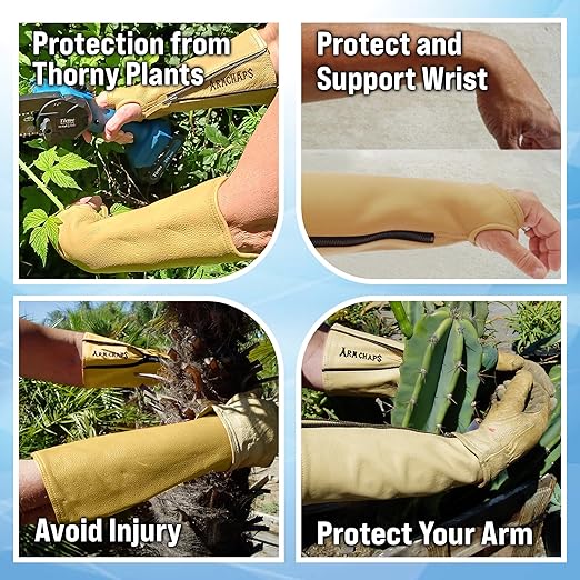 Arm Chaps Extended Elbow Leather Arm Guard - Arm Sleeve Protectors for Thin Skin and Bruising, Scratches & Cuts - Protective Arm Sleeve for Any Age- Left & Right Form-Fitting - Tan (1Pair/Medium).