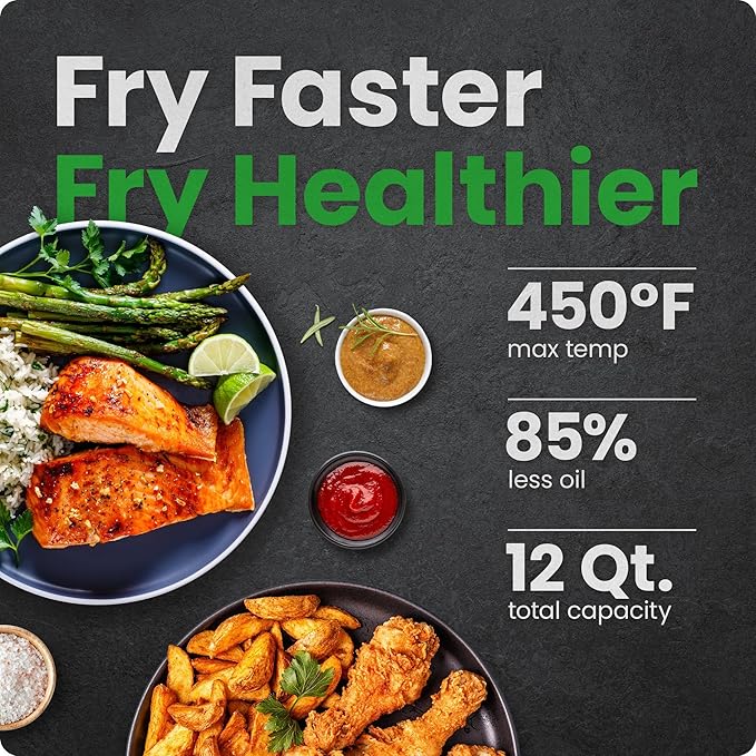 Chefman 12-Quart 6-in-1 Air Fryer Oven with Digital Timer, Touchscreen, and 12 Presets - Family Size Countertop Convection Oven, Dishwasher-Safe Parts