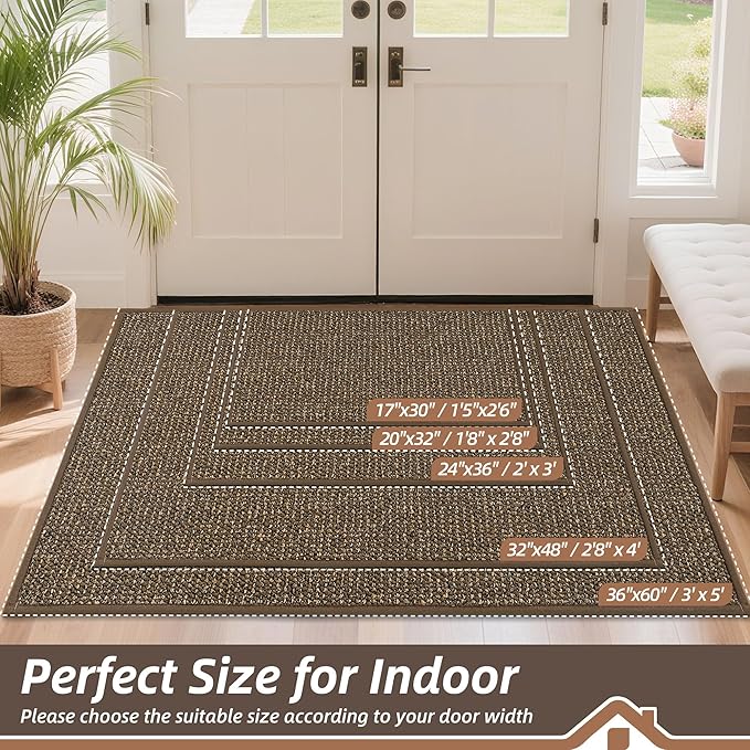 BEQHAUSE Dirt Trapper Door Mat 20" x 32", Non-Slip Washable Doormats Entrance Mat, Dirt Resistant and Absorbent Welcome Mat, Low Profile Floor Mats for Front Back Door and Entryway, Brown