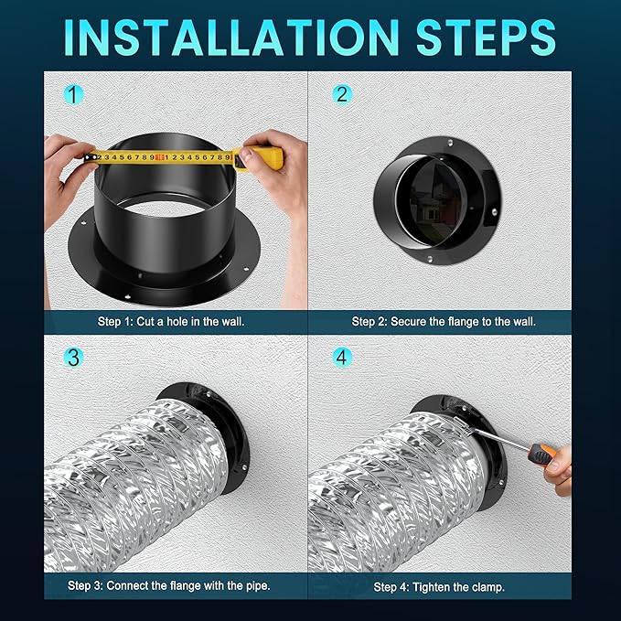 4 Inch Duct Connector, HG Power 100mm Plastic Straight Pipe Flange for 4" Ducting Pipes Hoses Heating Cooling HVAC Ventilation Use, Black