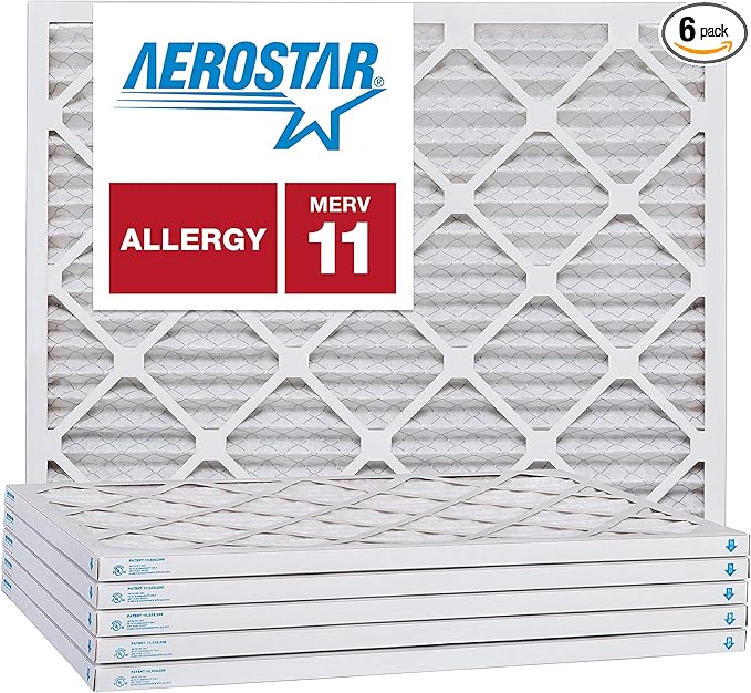 Aerostar 24x30x1 MERV 11, Pleated Air Filter, 23 1/2" x 29 1/2" x 3/4", Box of 6, Made in the USA