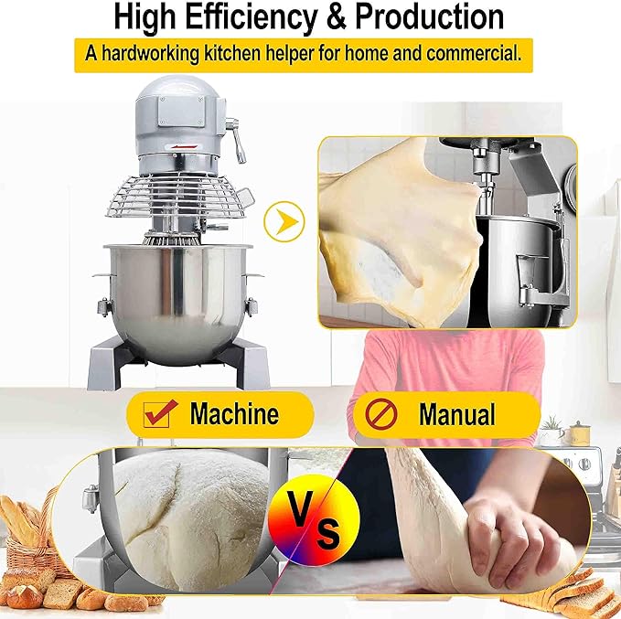 TECHTONGDA Commercial Stand Food Mixer, 20L Dough Mixer Machine, 3-Speed Adjustable Heavy Duty Electric Food Mixer, Dough Kneading Machine with Stainless Steel Bowl, Dough Hook Whisk Beater Included