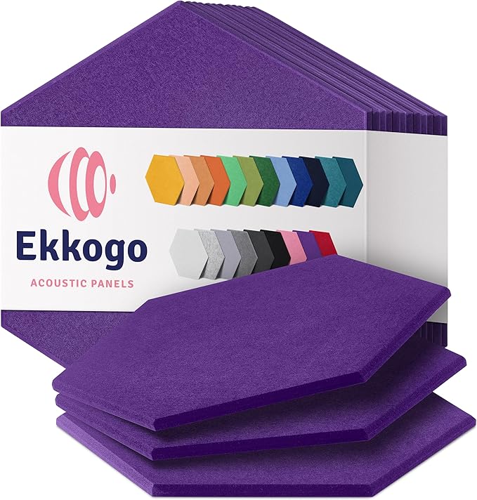 Acoustic Panels 12-Pack Soundproof Wall Panels 14"X12.1"X0.4" Sound Panels High Density Sound Dampening Panels - [Midnight Purple Hexagon]