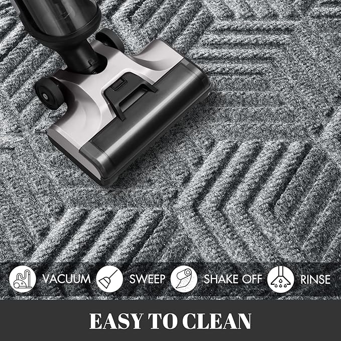 Yimobra Large Door Mat 47x24, All-Season Waterproof Outdoor Mats for Front Door Entrance with Drainage Holes, Heavy Duty Non-Slip Doormat for Garage Patio Entryway Indoor, Black Gray