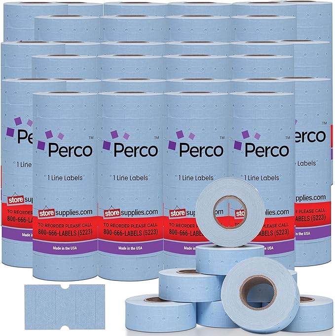 Perco 1 Line Blue Labels - Case of 30 Sleeves, 240,000 Blank Pricing Labels for Perco Lite, X, Plus and Pro 1 Line Price and Date Guns