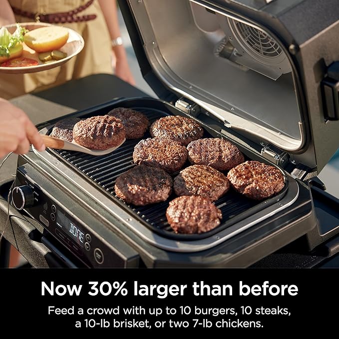 Ninja | Grill & Smoker | Outdoor Woodfire Pro XL | 4 in 1 Grill, BBQ Smoker, Air Fryer & Bake | Portable | Includes Built in Thermometer & 2 Woodfire Pellet Packs | Dark Grey | OG850