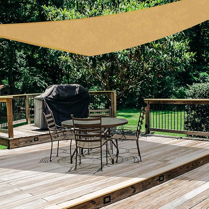 AsterOutdoor Sun Shade Sail Triangle 12' x 12' x 12' UV Block Canopy for Patio Backyard Lawn Garden Outdoor Activities, Sand