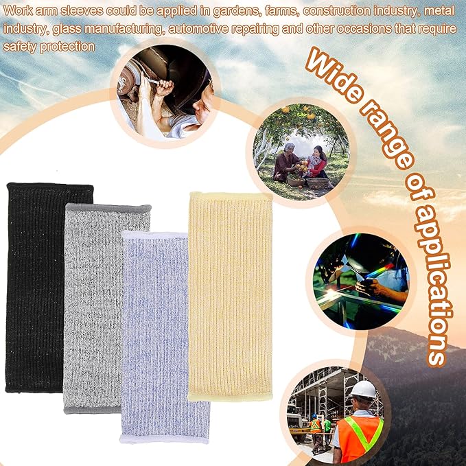 Neer 4 Pair Protective Arm Sleeves for Thin Skin Anti-Cut Burn Resistant Cover Forearm Sleeve for Cooking Construction(Black, Purple, Gray, Beige)
