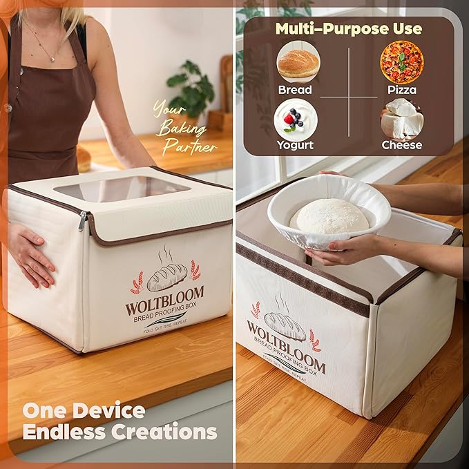 Bread Proofing Box Sour Dough Proofing Box for Sourdough Bread Proofer Warming Box Proofing Oven Yogurt Maker with - 9 Inch Proofer Basket, Lame, Scraper, Metal Rack - Temperature 68-131℉ 99 H Timer