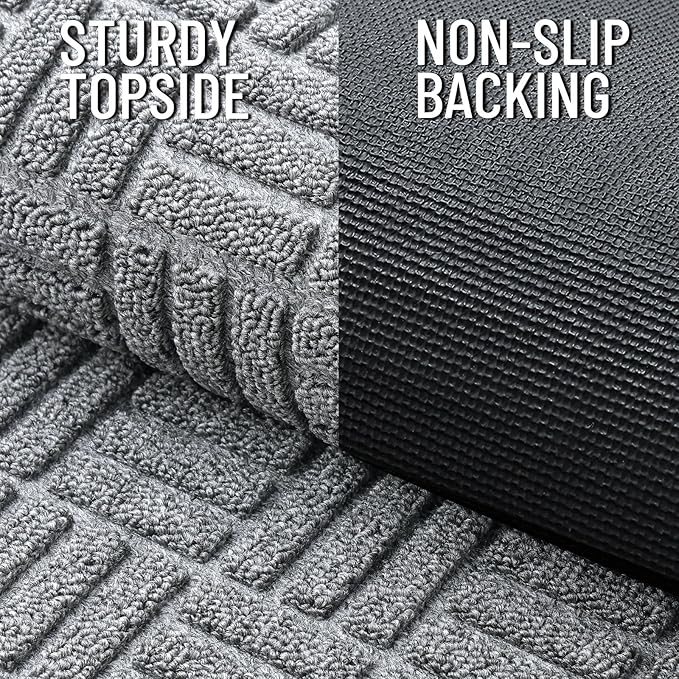 OLANLY Front Door Mat Outside Entrance 59x23, Absorbent, Heavy Duty Sturdy Natural Rubber Doormat Indoor Outdoor, Non-Slip, Stain and Fade Resistant, Low Profile Floor Mat for Entryway, Charcoal Gray