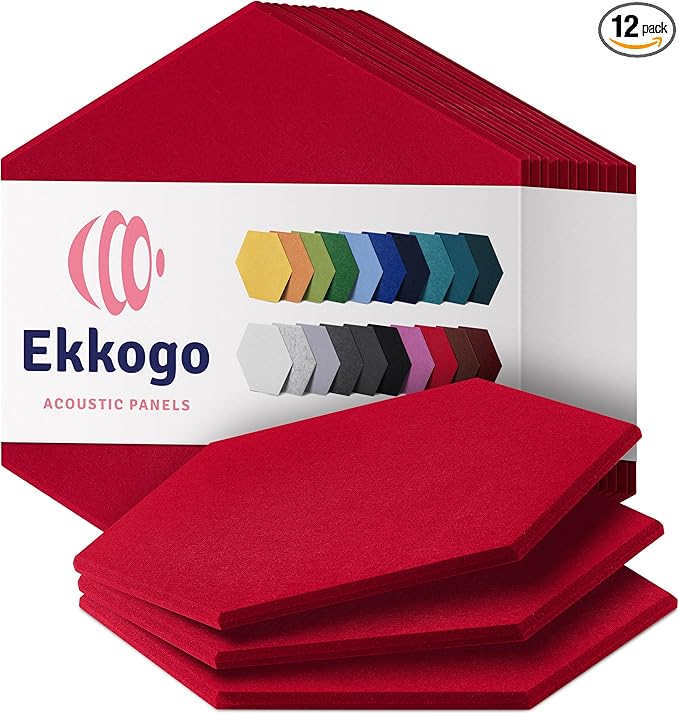Acoustic Panels 12-Pack Soundproof Wall Panels 14"X12.1"X0.4" Sound Panels High Density Sound Dampening Panels - [Candy Red Hexagon]