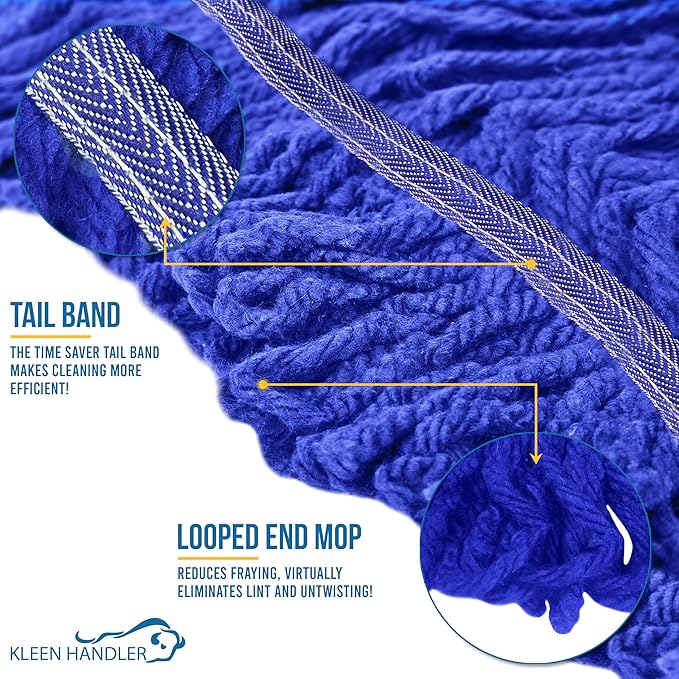 KLEEN HANDLER Blended Loop End Heavy Duty Mop Head Replacement, Wet Mop Refills for Industrial and Commercial Use, Dark Blue, 32 Oz (3-Pack)