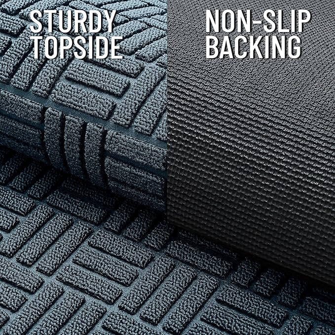 OLANLY Front Door Mat Outside Entrance 47x32, Absorbent, Heavy Duty Sturdy Natural Rubber Doormat Indoor Outdoor, Non-Slip, Stain and Fade Resistant, Low Profile Floor Mat for Entryway, Lake Blue