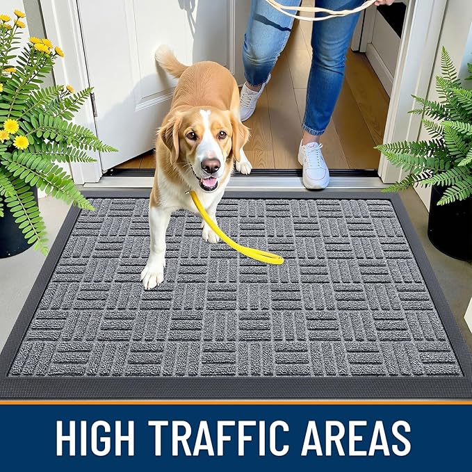 OLANLY Front Door Mat Outside Entrance 71x47, Absorbent, Heavy Duty Sturdy Natural Rubber Doormat Indoor Outdoor, Non-Slip, Stain and Fade Resistant, Low Profile Floor Mat for Entryway, Charcoal Gray