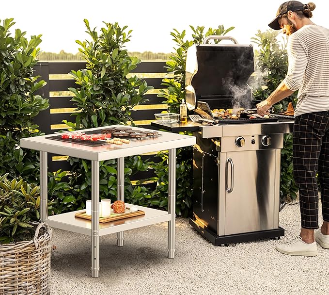 YITAHOME NSF Stainless Steel Table, 30" X 24" Work Table, 2 Shelves Metal Prep Worktable for Home Kitchen Restaurant Garage Warehouse Outdoor