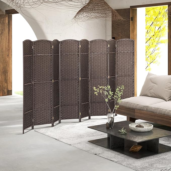 HOMCOM Room Divider, 8 Panel Folding Privacy Screen, 5.6' Tall Freestanding Wall Partition for Home Office, Bedroom, Brown