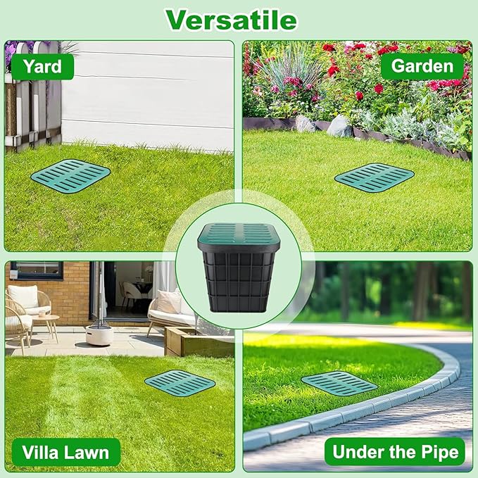 Catch Basin for Drainage 16x16x16.5 Inch Large Drainage Basin with Grate & Debris Basket, French Drain Kit Without Reserved Hole for Yard, Downspout, Lawn, Municipal Pipeline