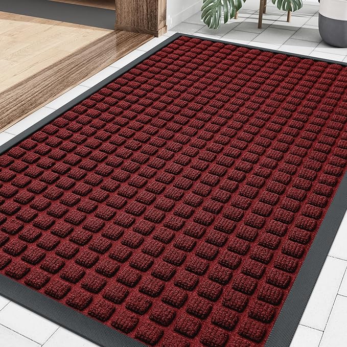 Smiry Front Door Mat Outside Entrance, Heavy Duty Natural Rubber Doormat, Non Slip, Trap Dirt and Moisture, Easy Clean, Low Profile Welcome Floor Mats for Indoor Outdoor Entry, 35x23 Inch, Red