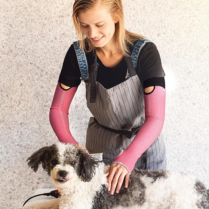OriStout Cut Resistant Gardening Sleeves with Thumb Hole, Pink, 2 Pairs, Protective Arm Sleeves for Yard Work, Yard Working, Welding, Arm Guards for Biting, Pet Grooming