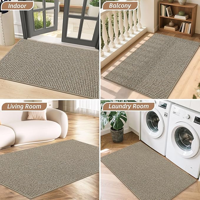 BEQHAUSE Dirt Trapper Door Mat 32" x 48", Non-Slip Washable Doormats Entrance Mat, Dirt Resistant and Absorbent Welcome Mat, Low Profile Floor Mats for Front Back Door and Entryway, Light Beige