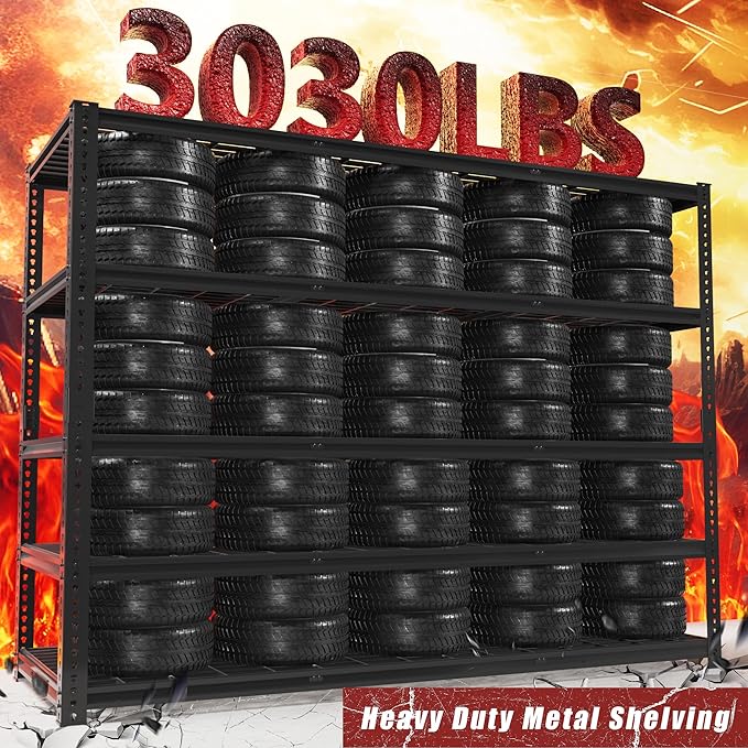 60" W Garage Shelving Heavy Duty, 5-Tier Storage Shelves, 3030LBS Adjustable Metal Shelving Units for Basement, Kitchen, Commercial, Warehouse,Pantry, Black