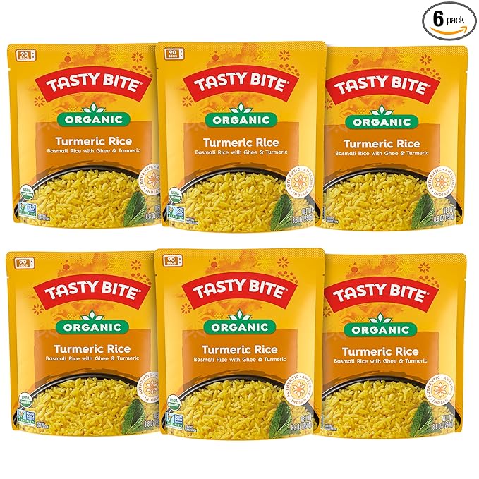 Tasty Bite Organic Turmeric Rice, 8.8 Ounce, Pack of 6, Ready to Eat, Microwavable, Vegetarian, Gluten-Free