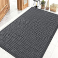 OLANLY Front Door Mat Outside Entrance 47x32, Absorbent, Heavy Duty Sturdy Natural Rubber Doormat Indoor Outdoor, Non-Slip, Stain and Fade Resistant, Low Profile Floor Mat for Entryway, Black Gray