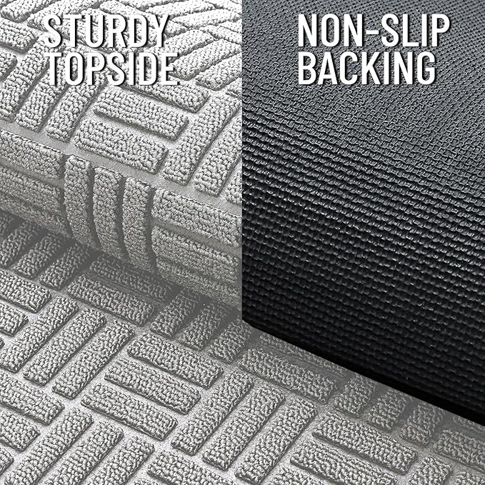 OLANLY Front Door Mat Outside Entrance 35x23, Absorbent, Heavy Duty Sturdy Natural Rubber Doormat Indoor Outdoor, Non-Slip, Stain and Fade Resistant, Low Profile Floor Mat for Entryway, Light Gray