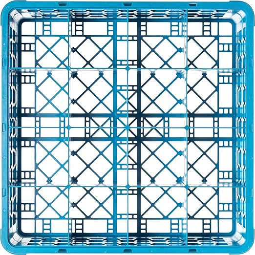 Carlisle FoodService Products Opticlean Glass Rack 16 Compartments with 1 Extender for Kitchens and Restaurants, Plastic, 19.875 x 19.875 x 5.5 Inches, Carlisle Blue
