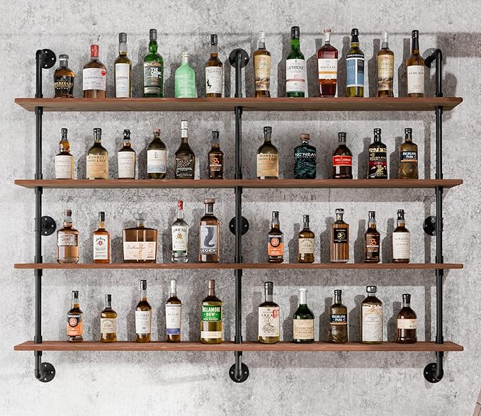 Floating Book Shelves for Wall 4 Tier 70 inch Bookshelf Industrial Pipe Shelving Shelves Bookcase Industrial Bookshelves Pipe Shelf Wood Wall Shelf for Living Room