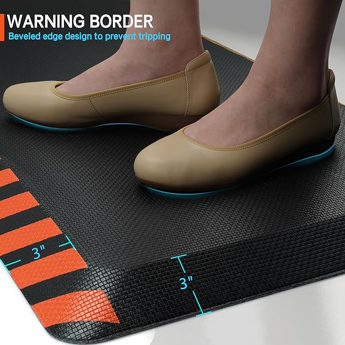 FEATOL Anti Fatigue Mat Industrial, Ergonomic Standing Floor Mat for Work for Stand -Safety Support for Leg & Back Pain(Orange Border, 20" x 39", 1PC)