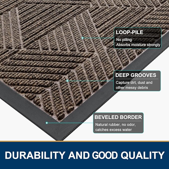 Smiry Front Door Mat Outside Entrance, Heavy Duty Sturdy Natural Rubber Doormat, Trap Dirt and Moisture, Easy Clean Low Profile Mats for Indoor Outdoor Entry, Irregular Triangle (29.5x17, Brown)