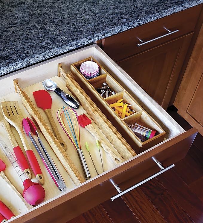 Lipper International Bamboo Kitchen Drawer Dividers, Set of 2