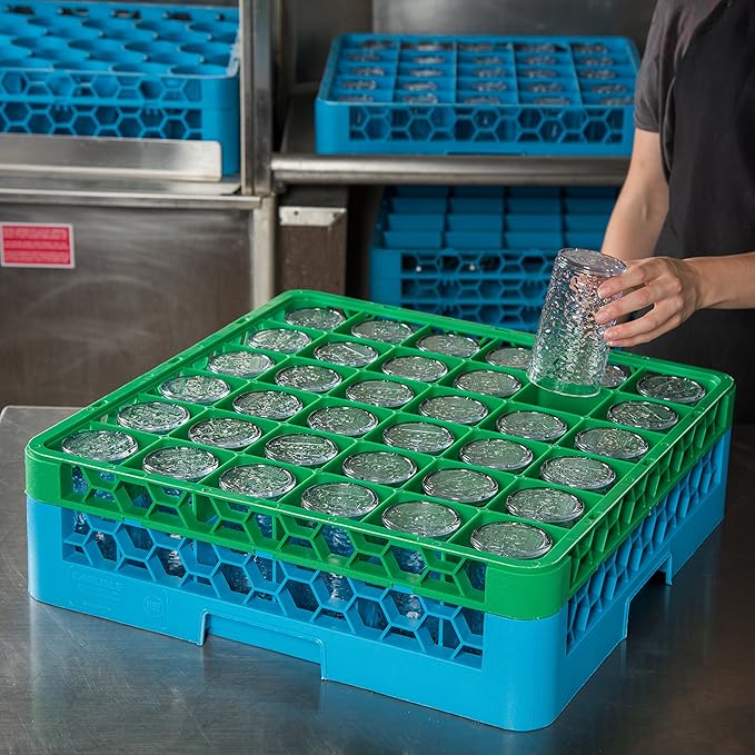 CFS RG36-1C413 OptiClean 36 Compartment Glass Rack with 1 Extender, 5.56", Polypropylene, green/CFS Blue