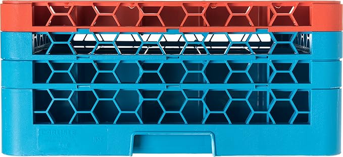 CFS RG25-3C412 OptiClean 25 Compartment Glass Rack with 3 Extenders, 8.72", Polypropylene, Orange/CFS Blue