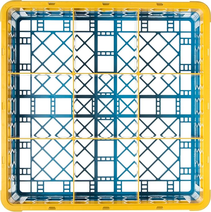 CFS RG9-1C411 OptiClean 9 Compartment Glass Rack with 1 Extender, 5.56", Polypropylene, Yellow/CFS Blue