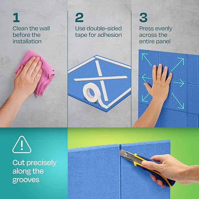Acoustic Panels 12-Pack Soundproof Wall Panels 12"x12"x0.4" Decorative Sound Dampening for Your Home, Office, Studio, Bedroom & More with Unique GridFrame Carving [Grand Blue]